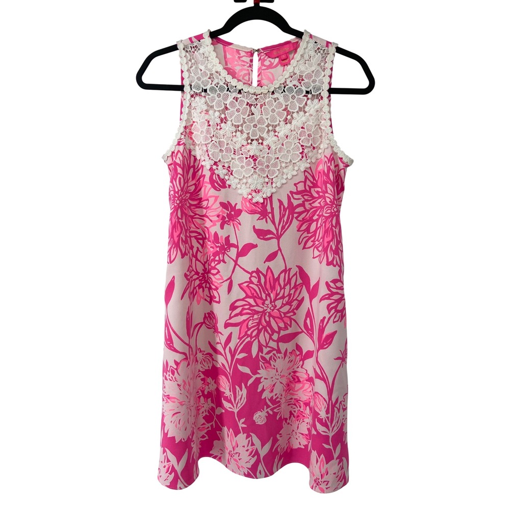 Lilly Pulitzer Dress Women 0 Pink Mila Shift Preppy Floral Lace Preppy Coastal